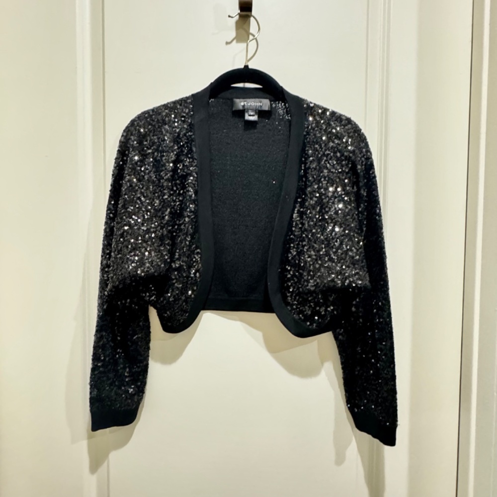 St. John Silk Sequin Bolero Sweater Jacket, Sz P